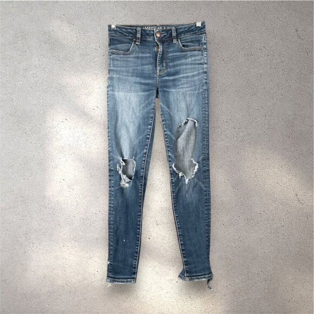 American Eagle Super Stretch X Skinny Jeans Womens 0 Short Distressed Ripped Y2K
